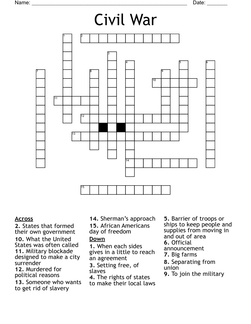 Civil War  Crossword