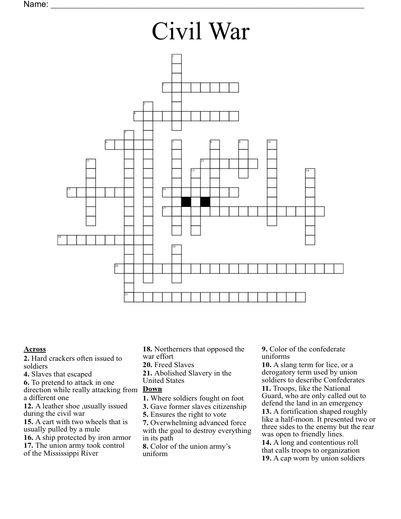 Civil War  Crossword
