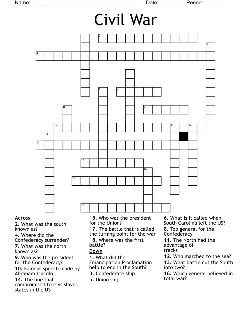 Civil War  Crossword