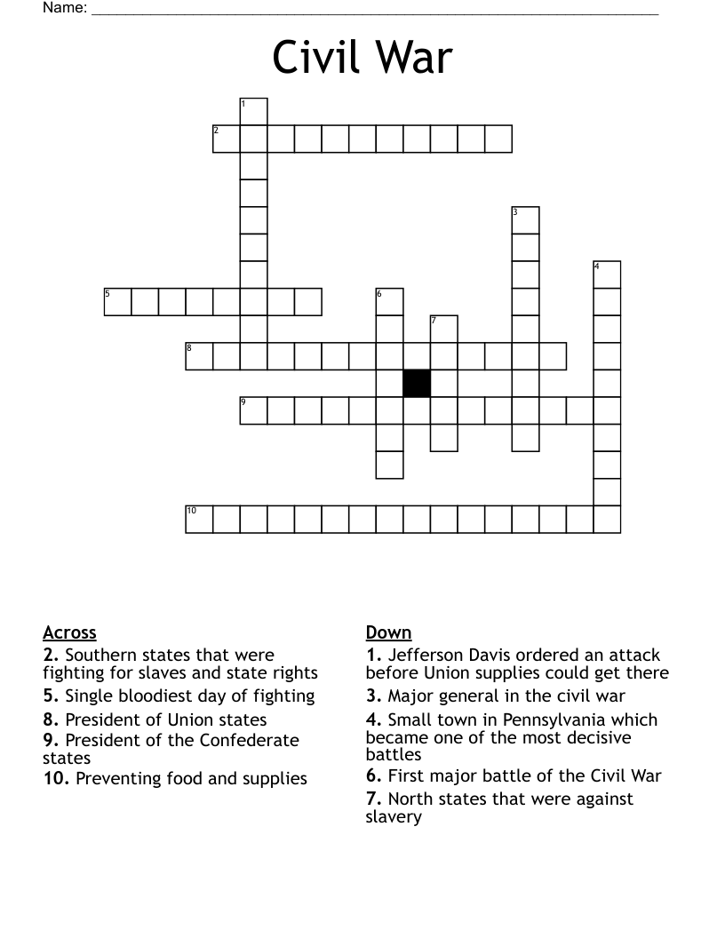 Civil War  Crossword
