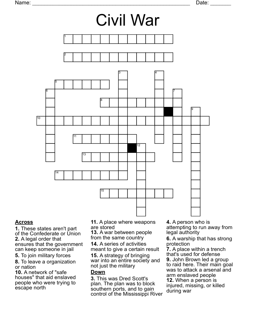 Civil War  Crossword
