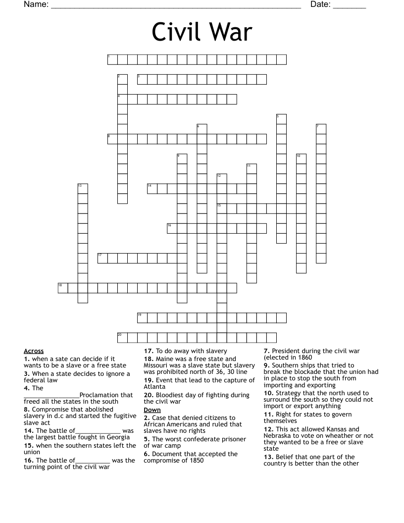 Civil War  Crossword