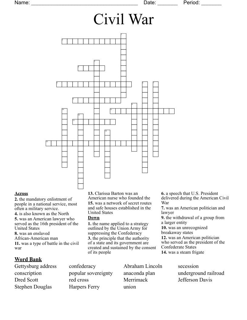 Civil War  Crossword