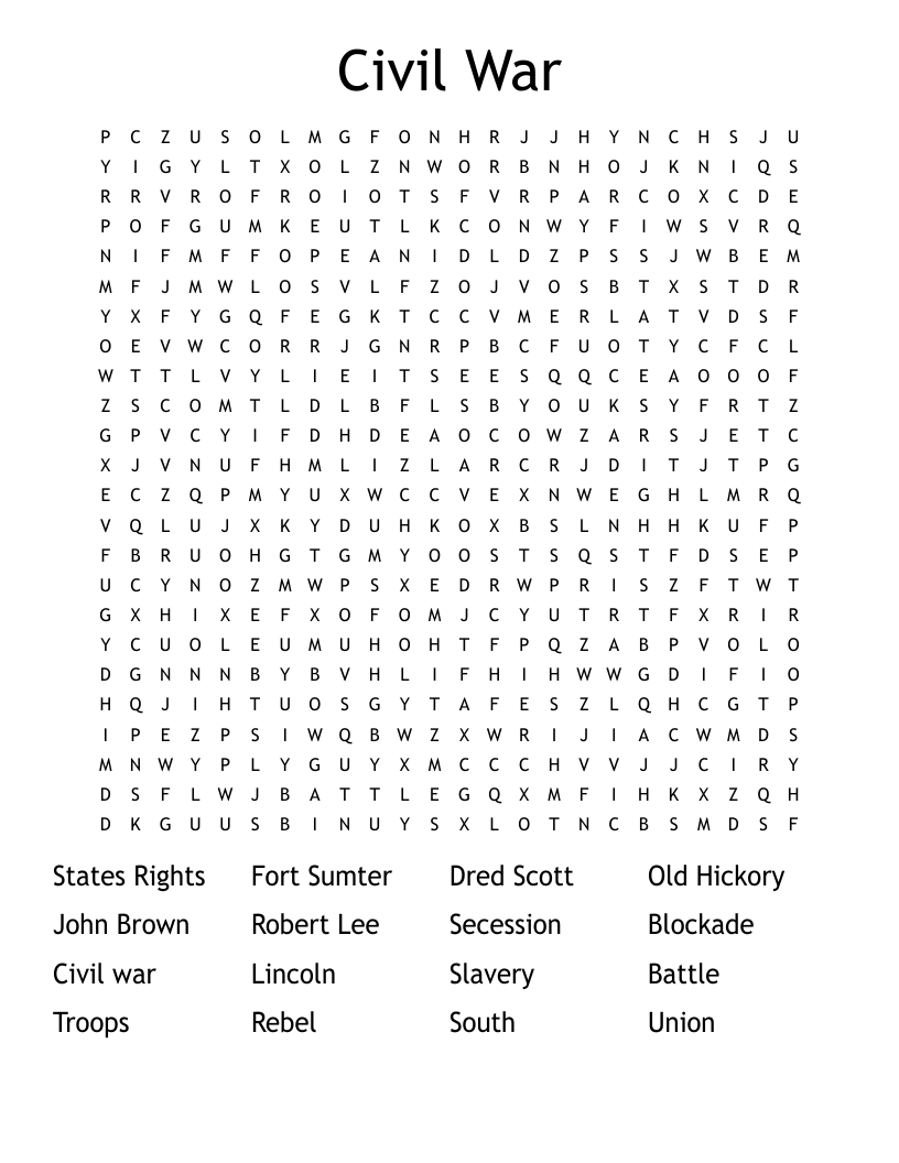 Civil War  Word Search