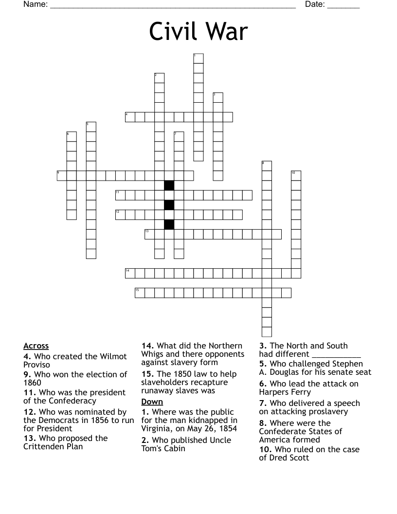 Civil War  Crossword