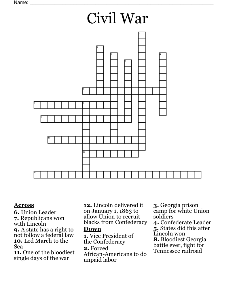 Civil War  Crossword