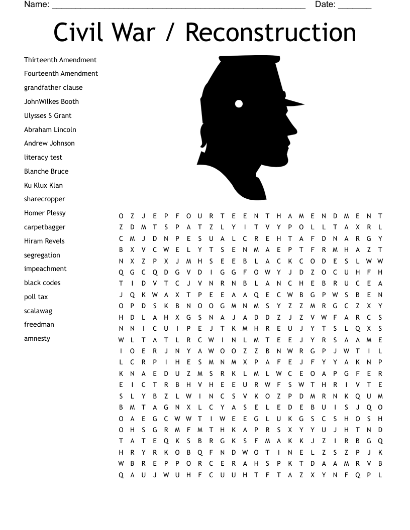 Civil War / Reconstruction Word Search