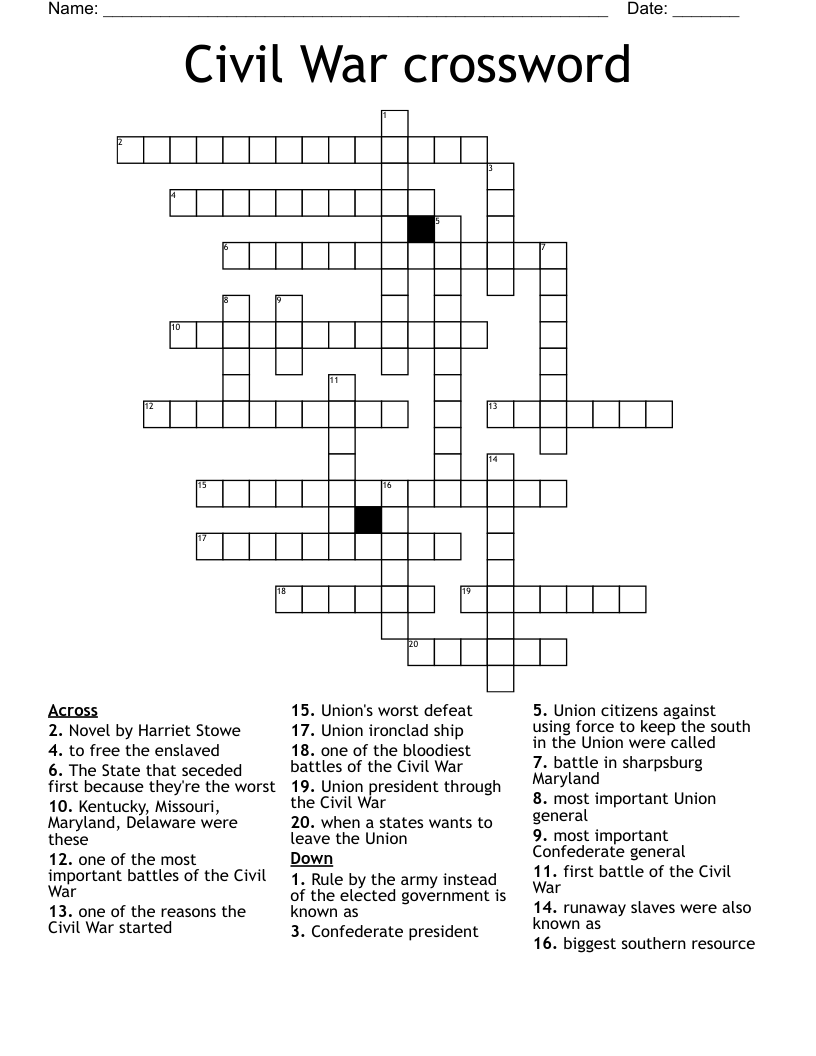 Civil War crossword