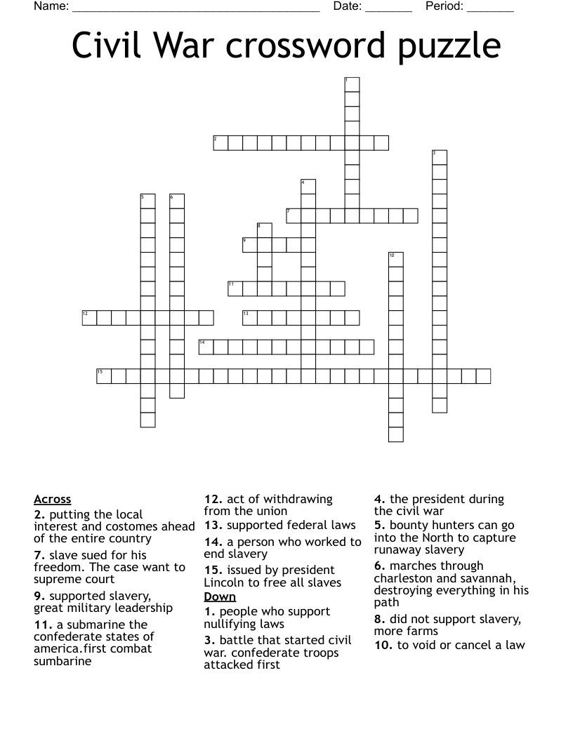 Civil War crossword puzzle