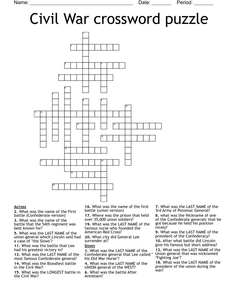 Civil War crossword puzzle
