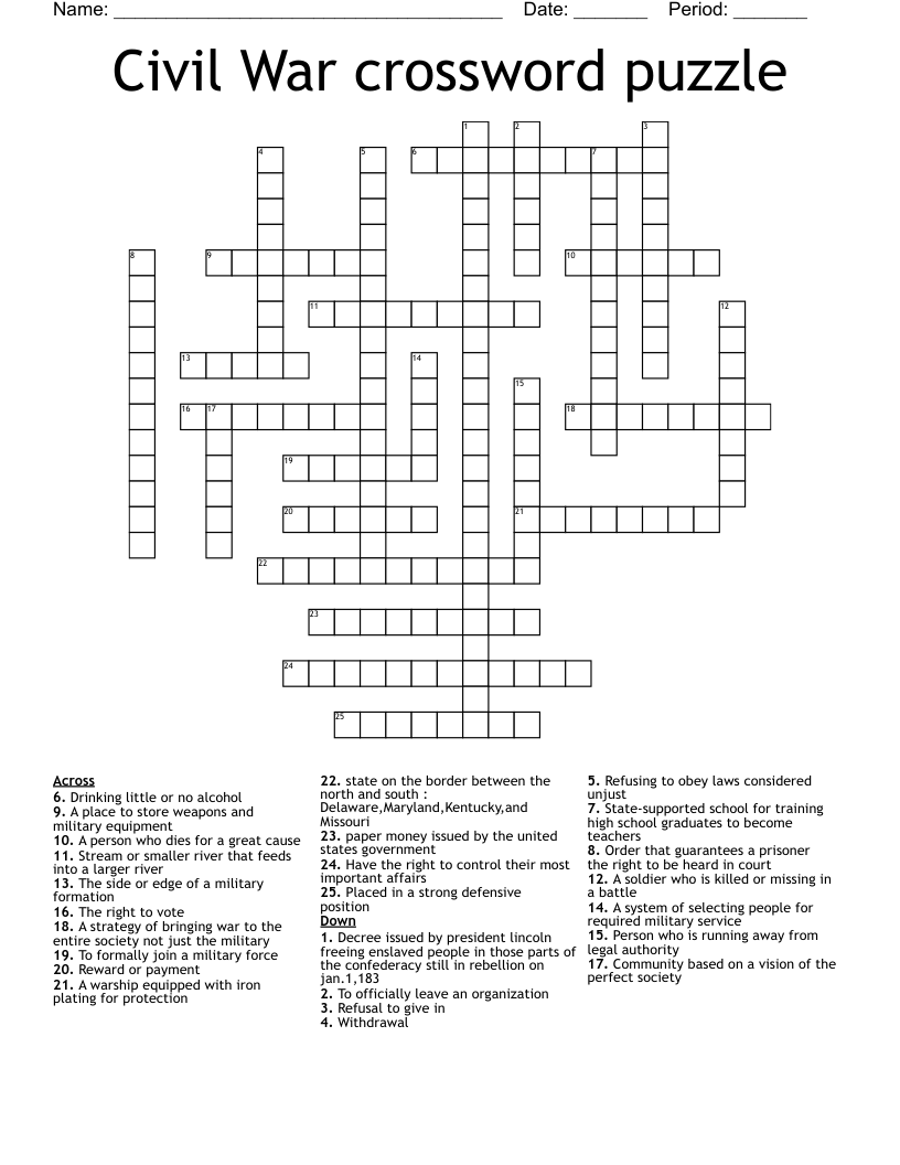 Civil War crossword puzzle 