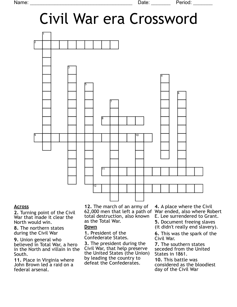 Civil War era Crossword