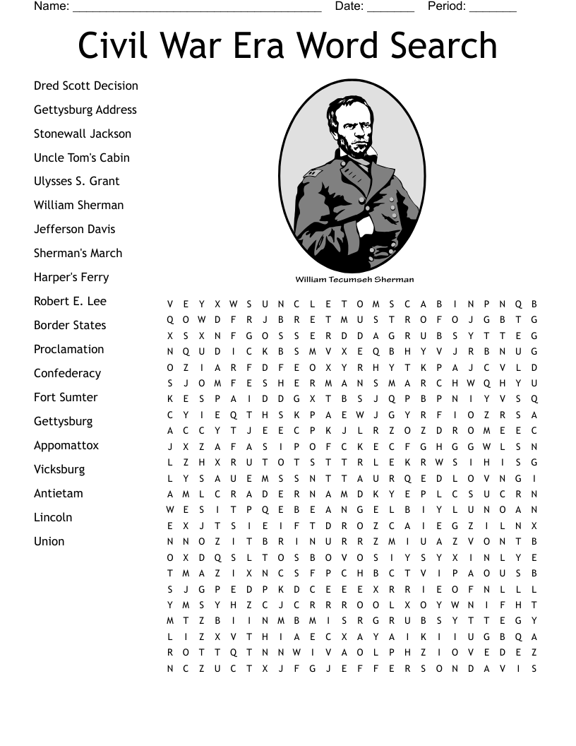 Civil War Era Word Search 