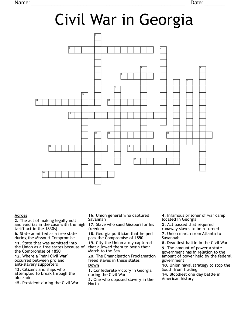 Civil War in Georgia Crossword