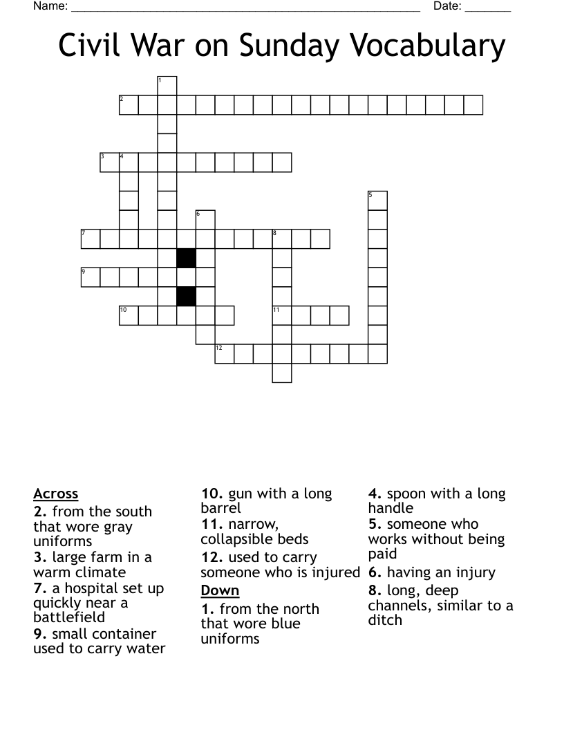 Civil War on Sunday Vocabulary Crossword
