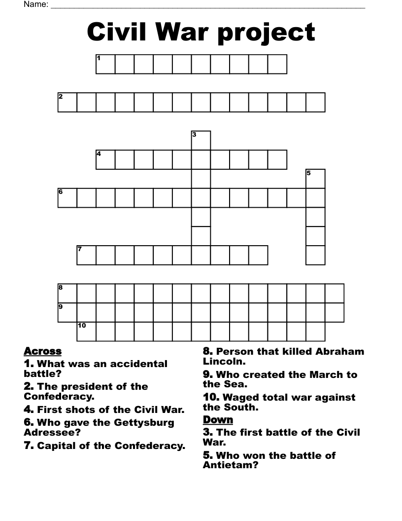 Civil War project Crossword