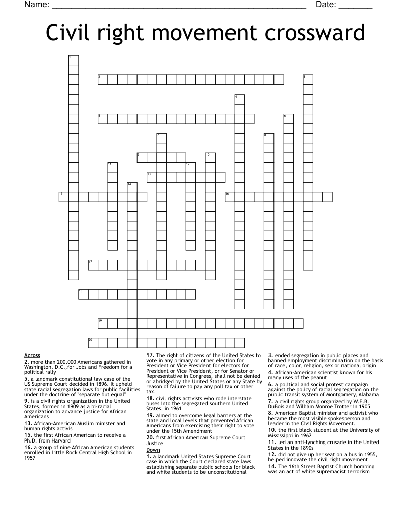 Civil right movement crossward  Crossword