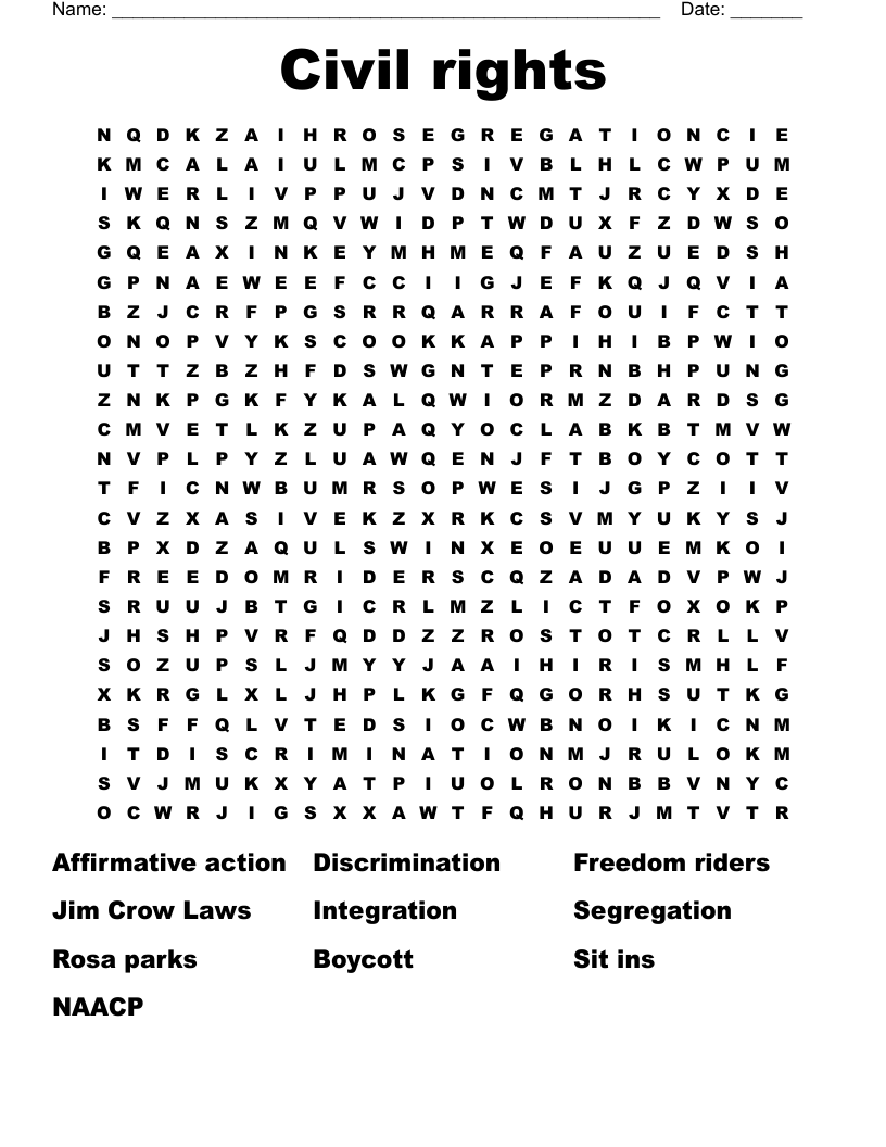 Civil rights Word Search