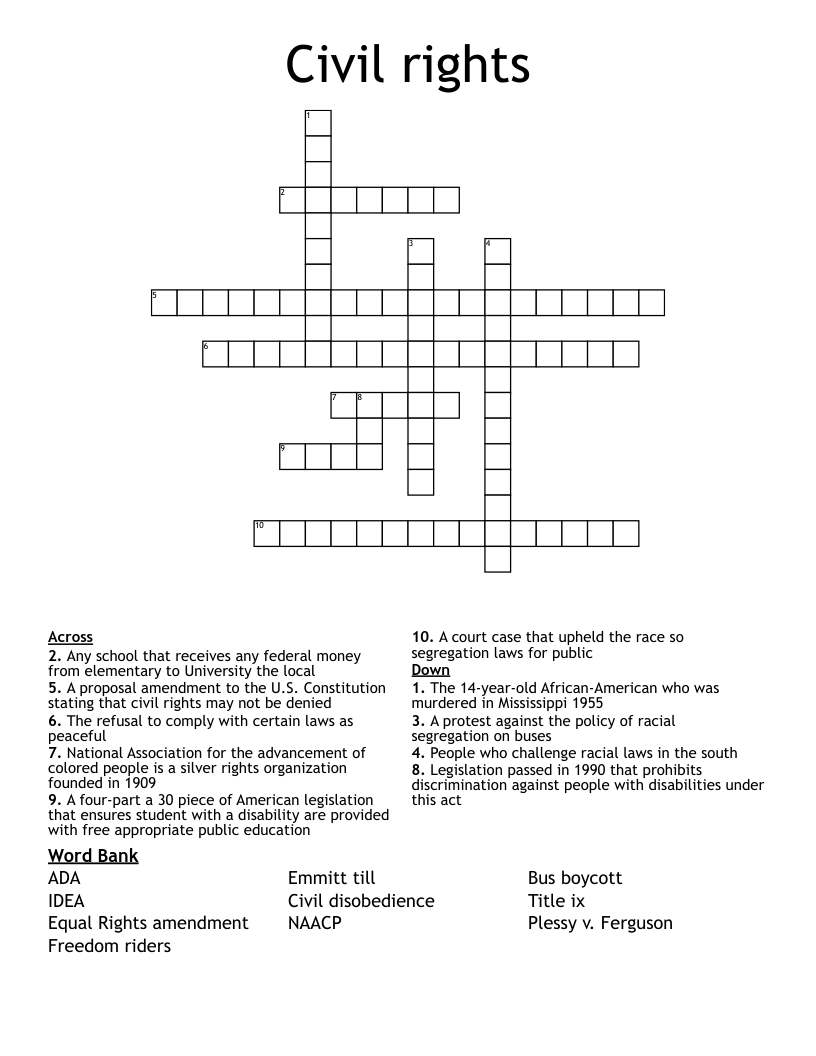Civil rights  Crossword