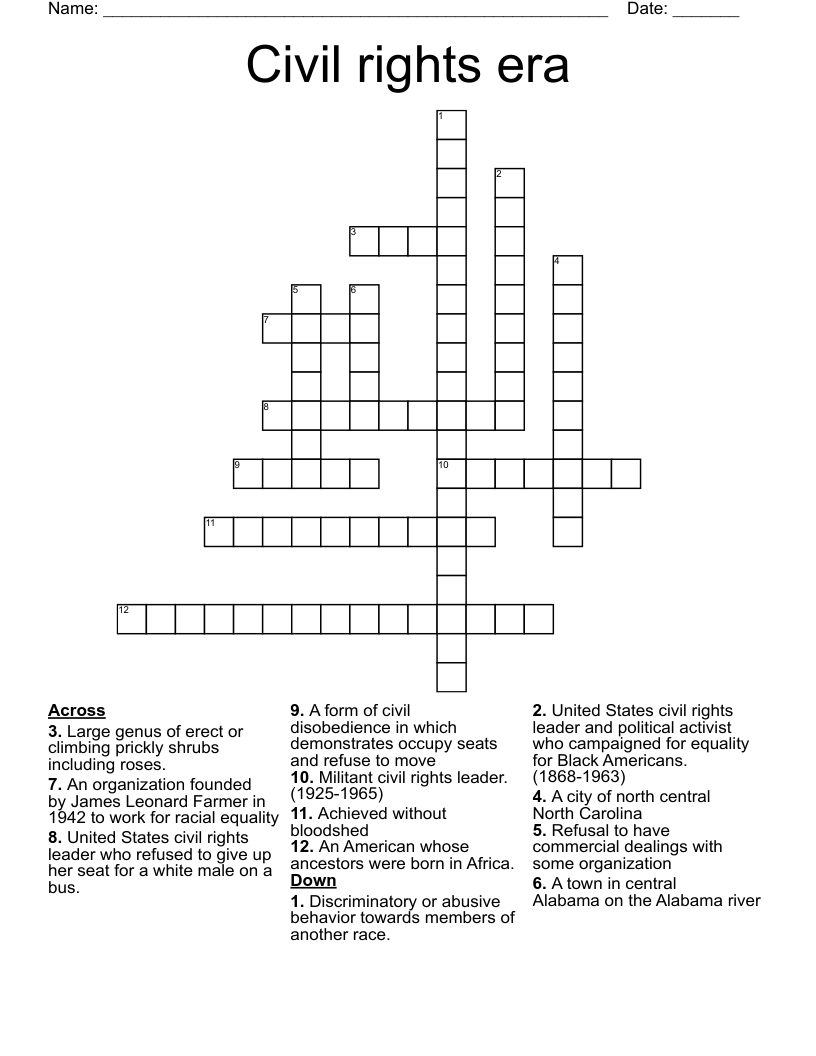 Civil rights era Crossword