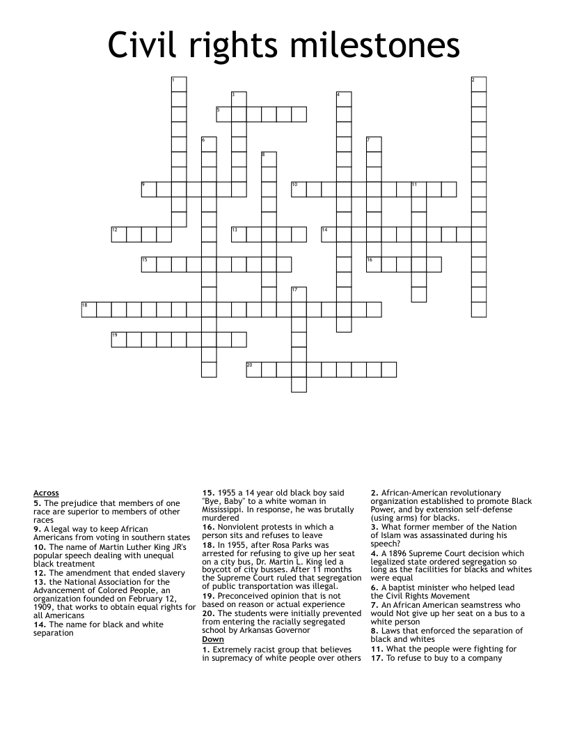 Civil rights milestones Crossword