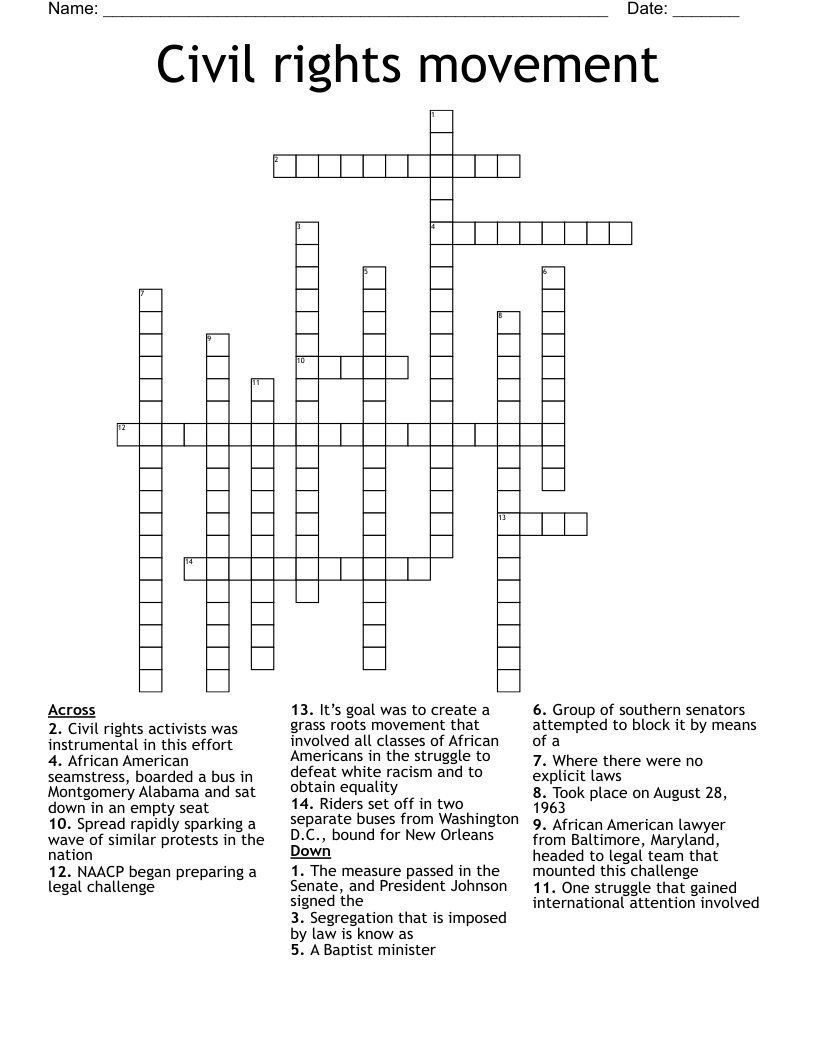 Civil rights movement Crossword