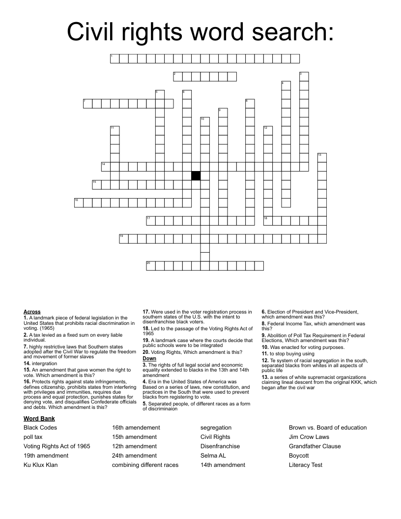 Civil rights word search: Crossword
