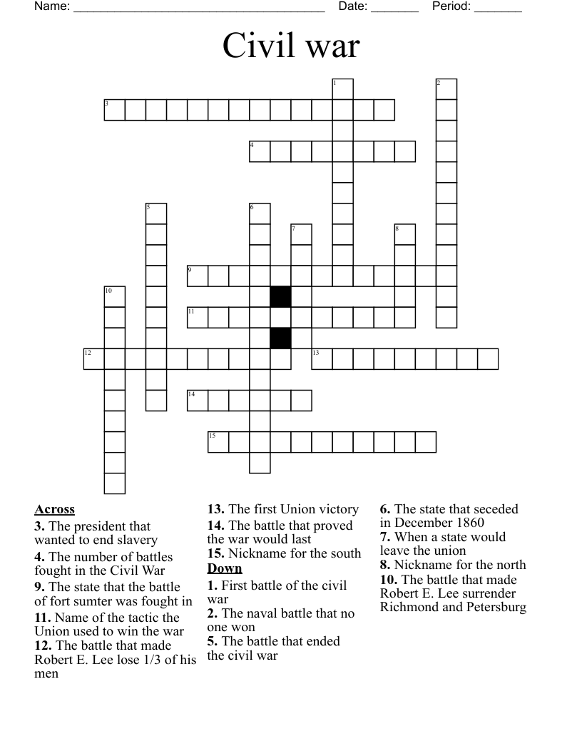 Civil war Crossword
