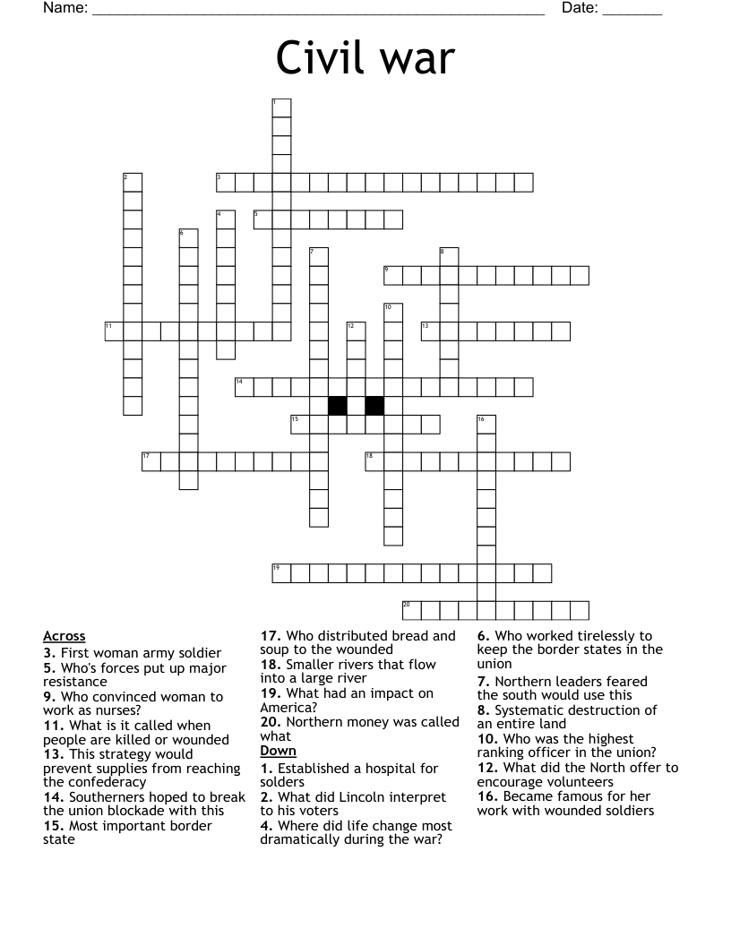 Civil war Crossword