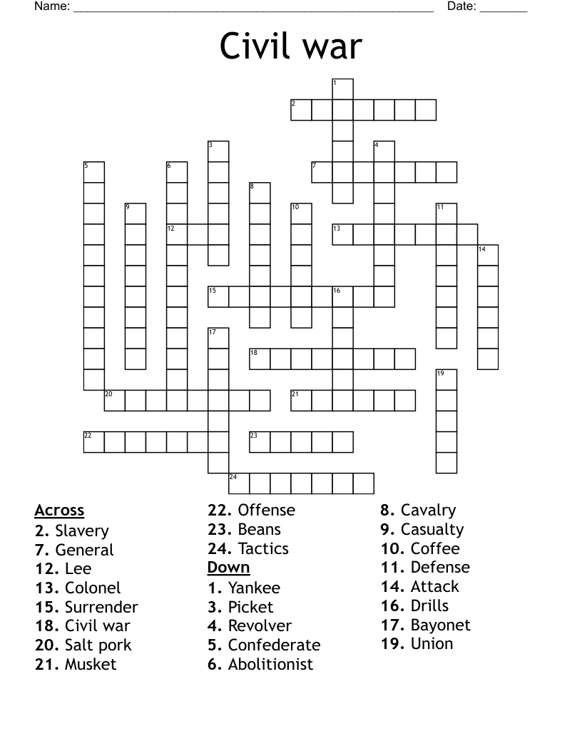 Civil war Crossword