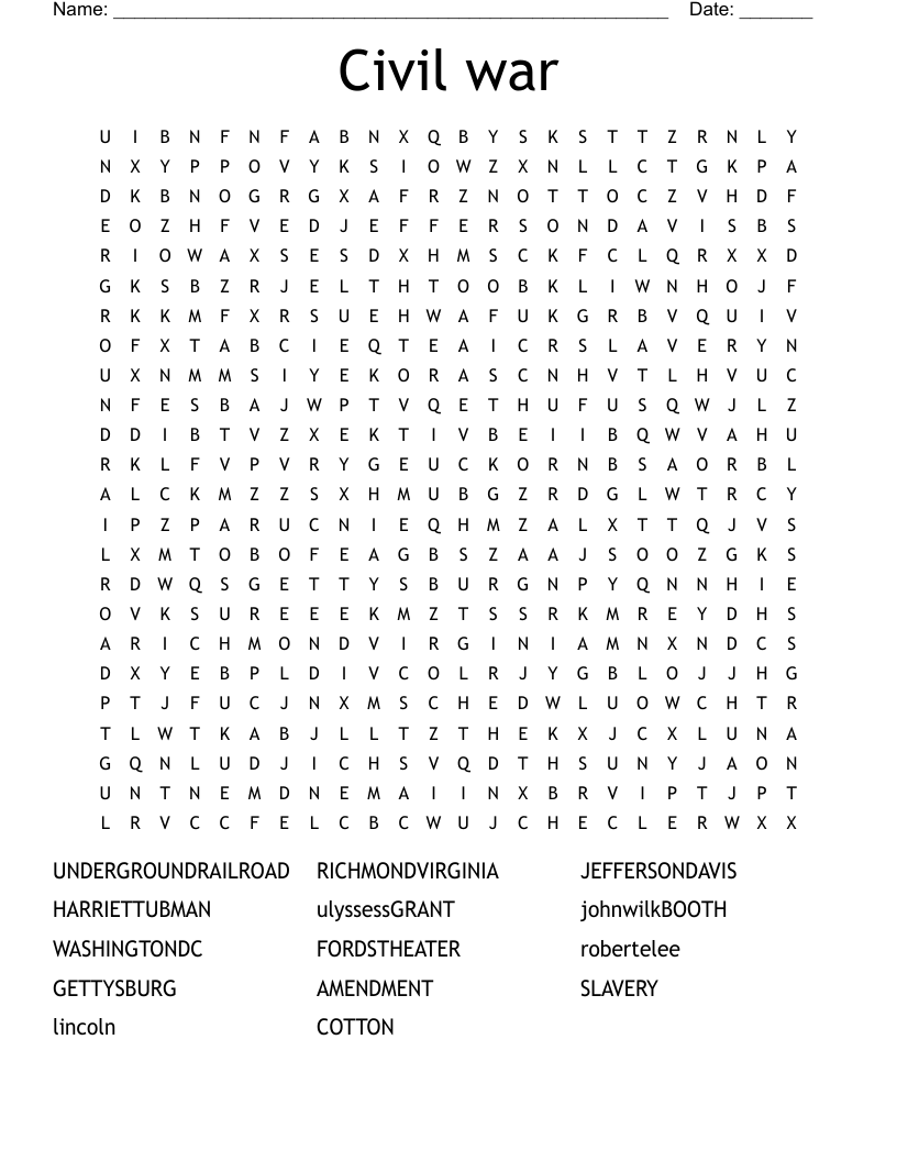 Civil war Word Search
