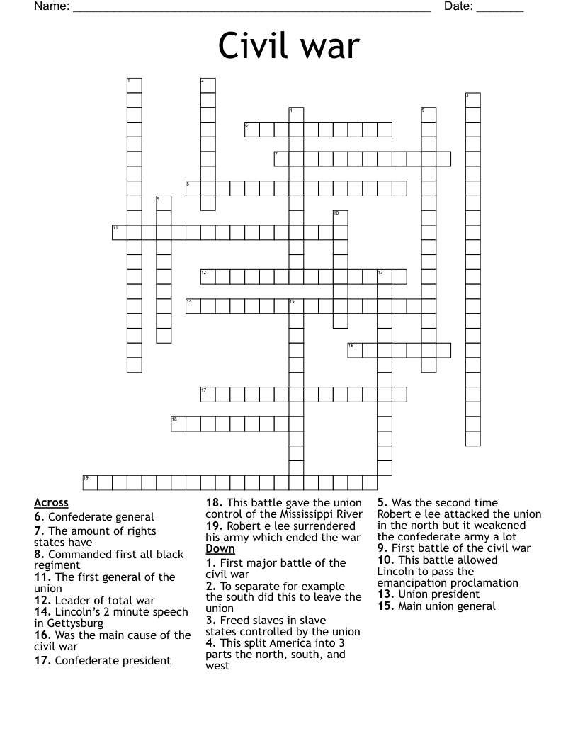 Civil war Crossword