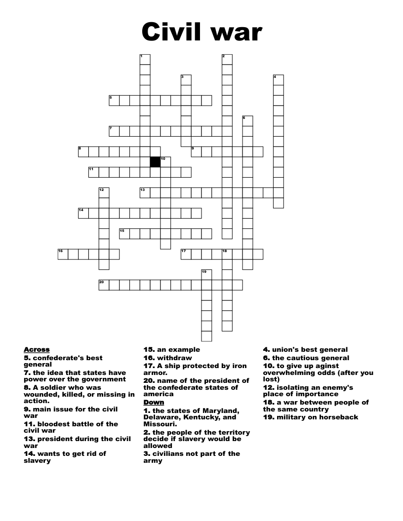 Civil war Crossword