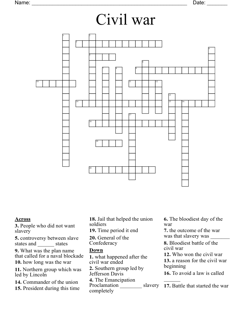 Civil war Crossword