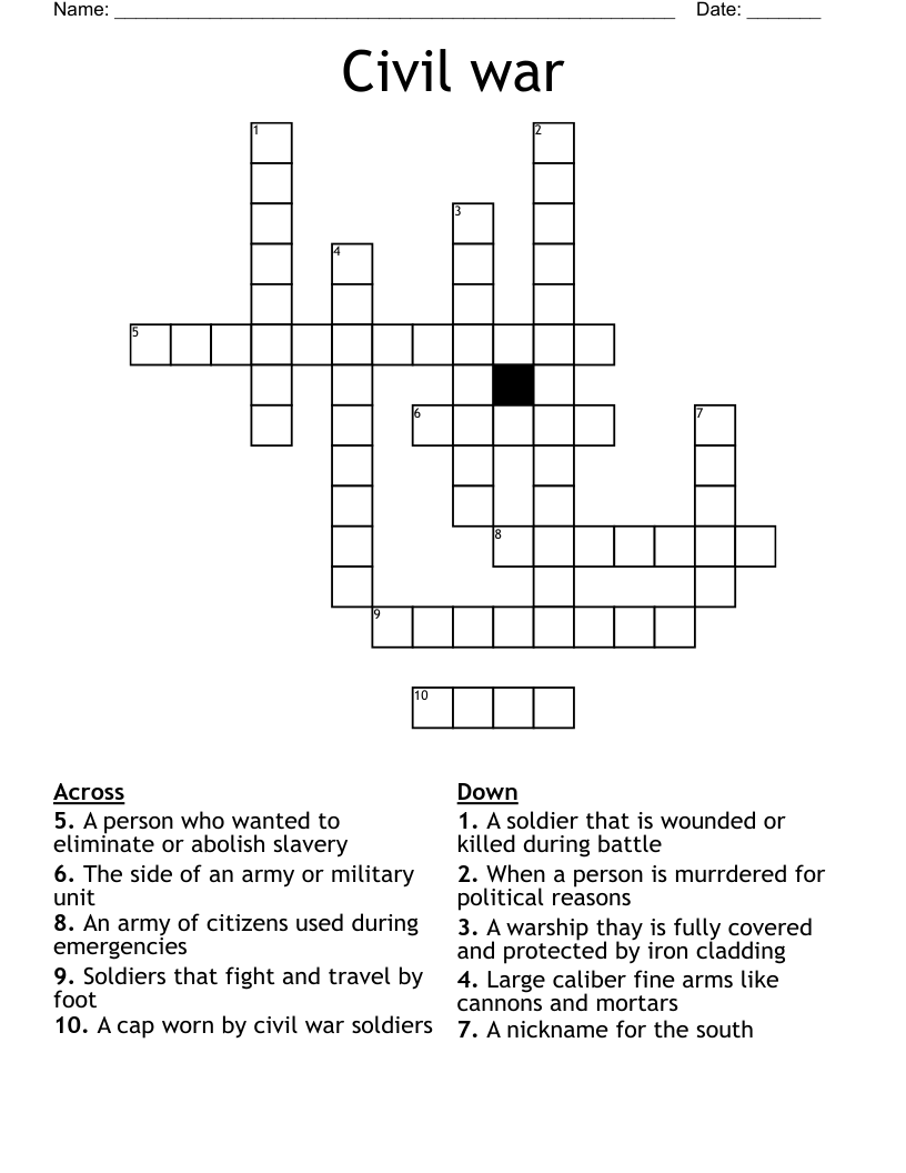 Civil war Crossword