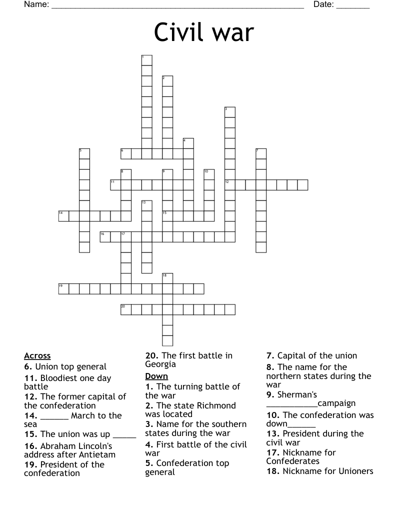 Civil war Crossword