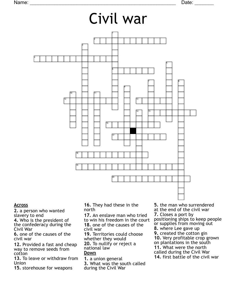 Civil war Crossword