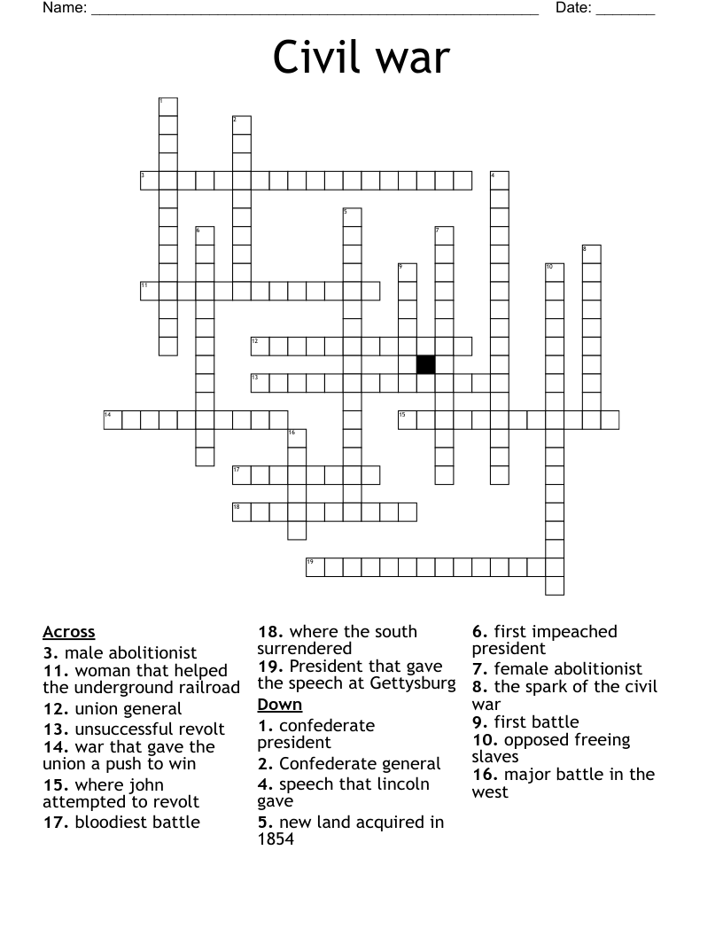 Civil war Crossword