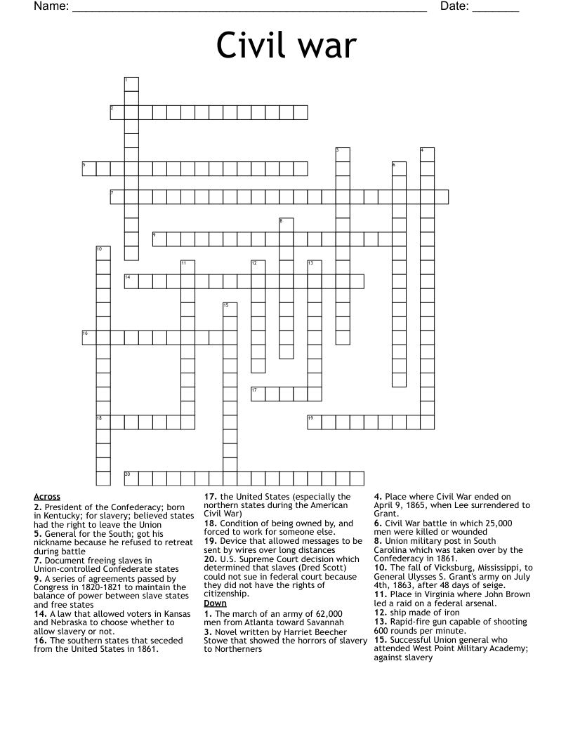 Civil war Crossword