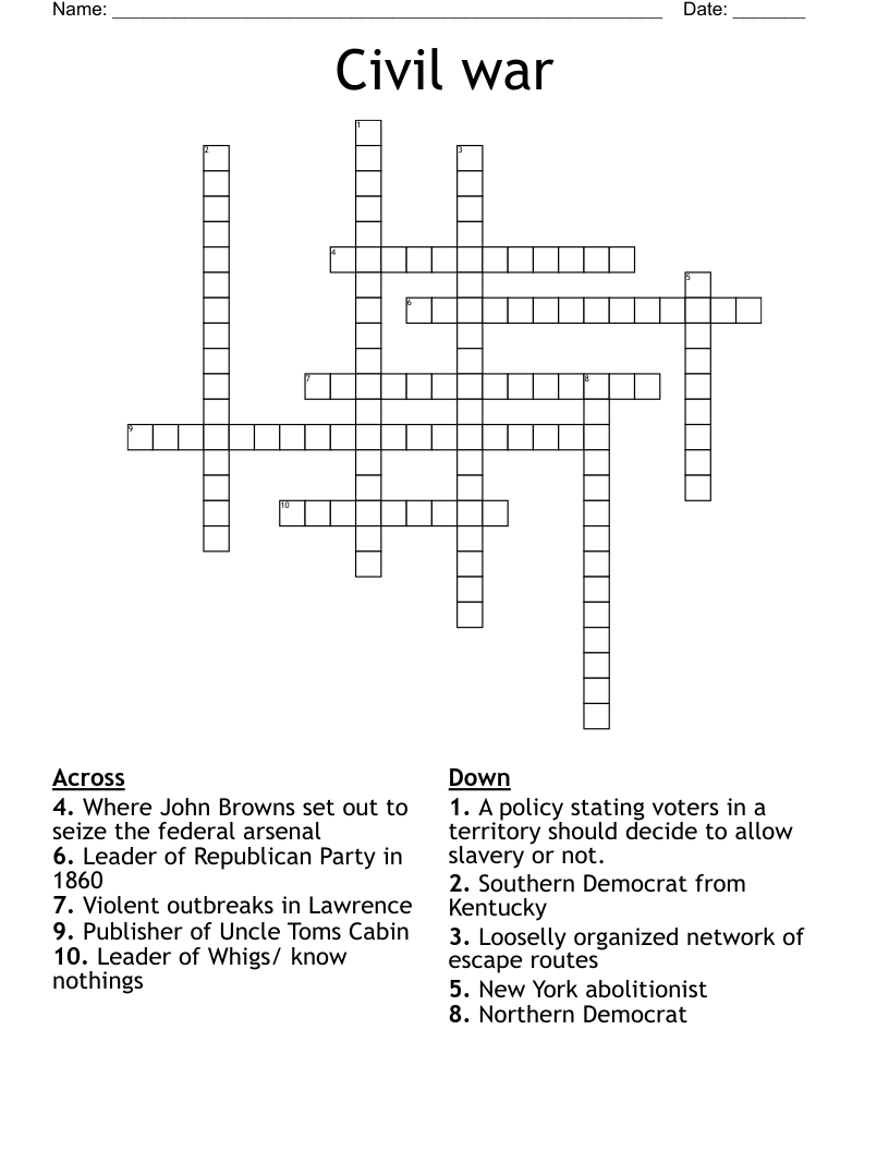 Civil war Crossword