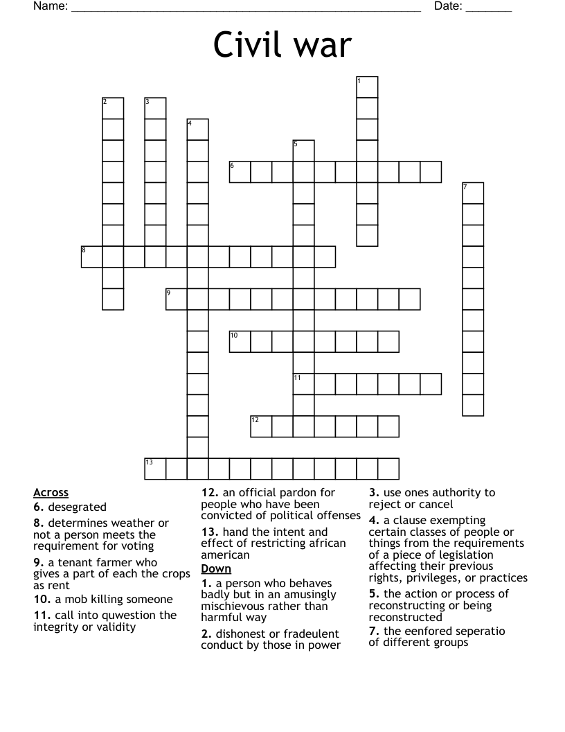 Civil war Crossword