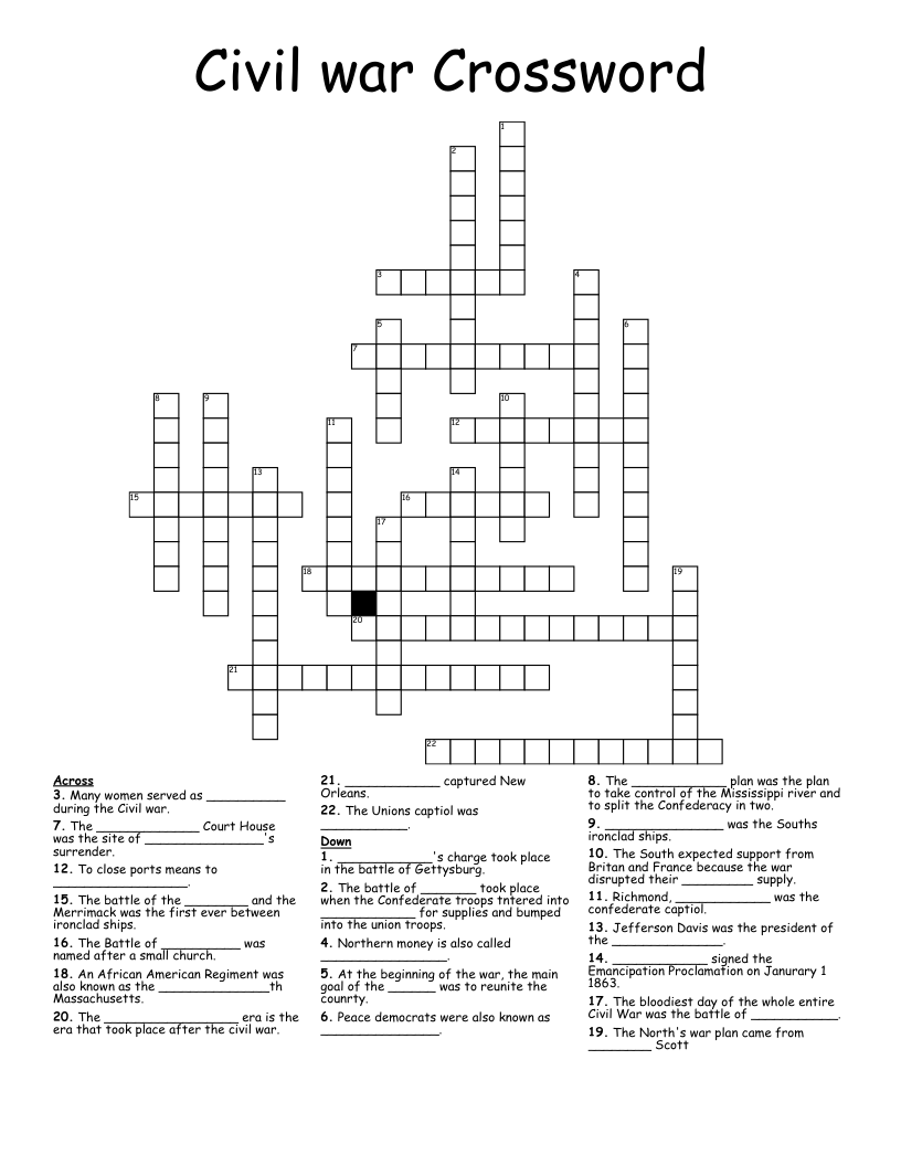 Civil war Crossword