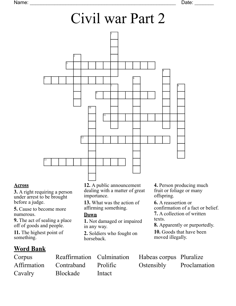 Civil war Part 2 Crossword