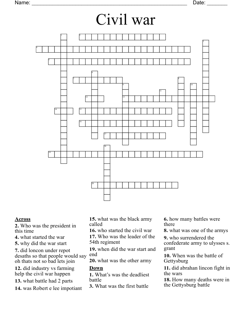 Civil war  Crossword
