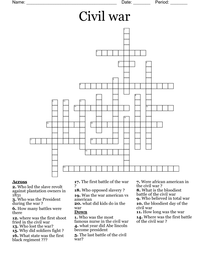 Civil war  Crossword