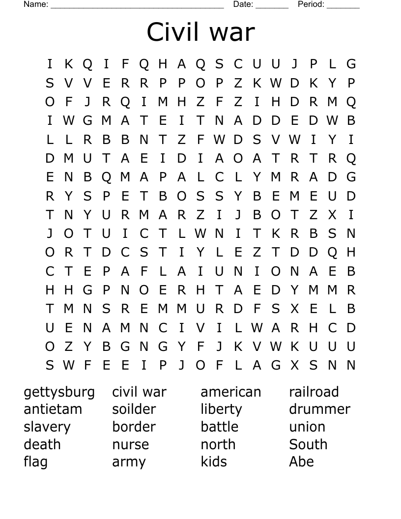 Civil war  Word Search