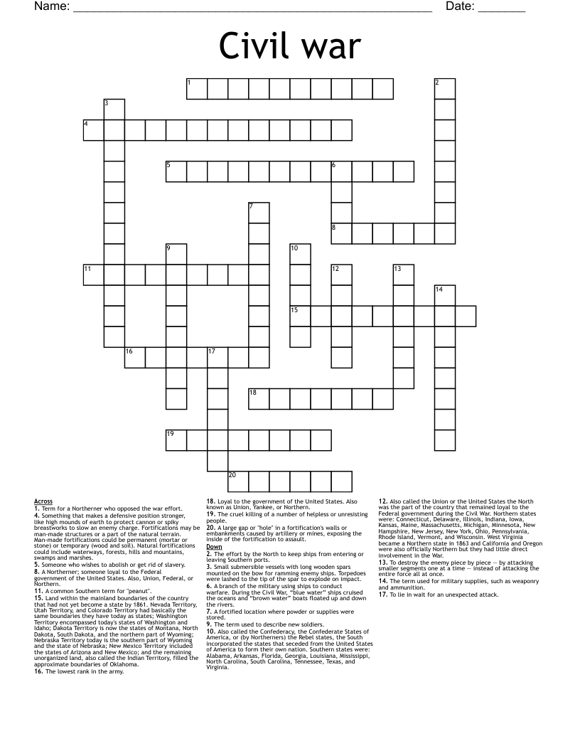 Civil war  Crossword