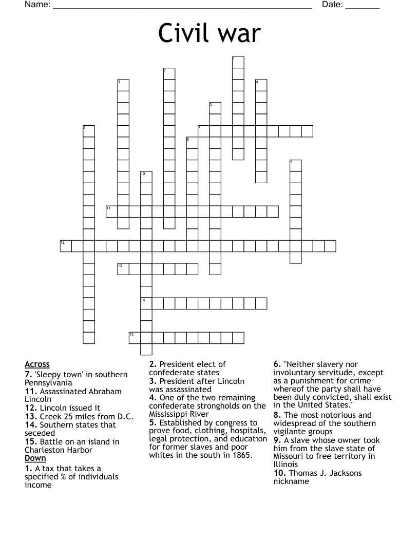 Civil war  Crossword