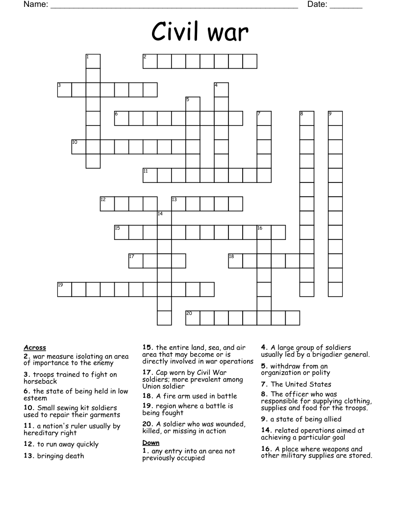 Civil war  Crossword