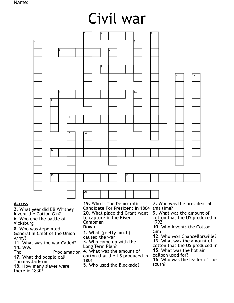Civil war  Crossword